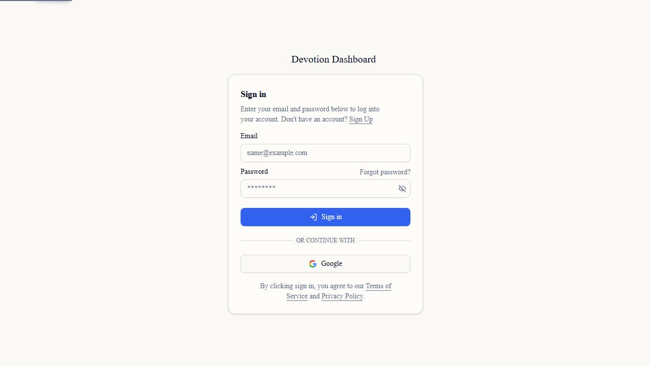 Devotion Dashboard screenshot